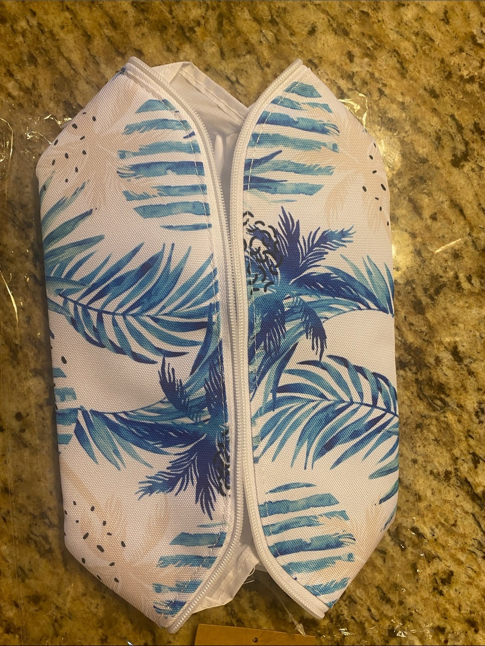 Blue Palm Print Women’s Cosmetic Pouch - Unbranded